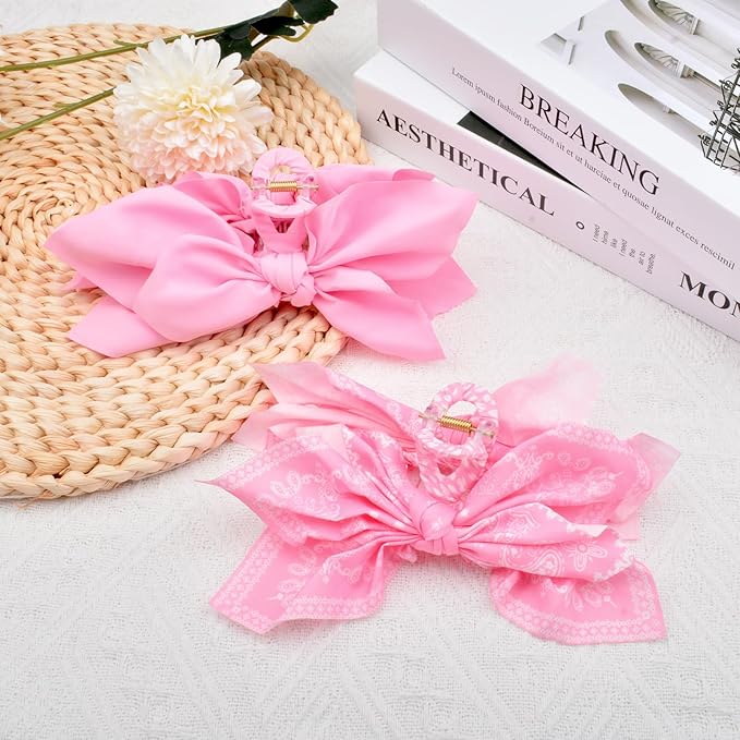 Bow Claw Clips Bow Hair Clips 2PC Pink Big Hair Bows for Women Butterfly Styling Large Hair Clips for Thick Hair for Girls Hair Accessories for Teen