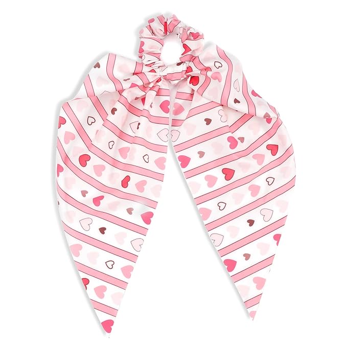 Valentine's Day Hair Ties Pink Heart Stripes Hair Scrunchies for Women Teen Girls Elastic Love Hair Tie Ribbon Valentine's Day Hair Bows Hair Accessories Gifts