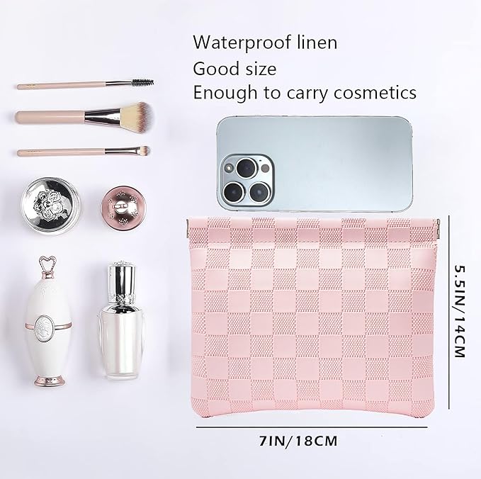 Leather Pocket Cosmetic Bag for Purse,Coin Purse Lipstick Cosmetic Accessories Organizer, Travel Kit Storage Pouch,Waterproof Portable No Zipper Self-closing