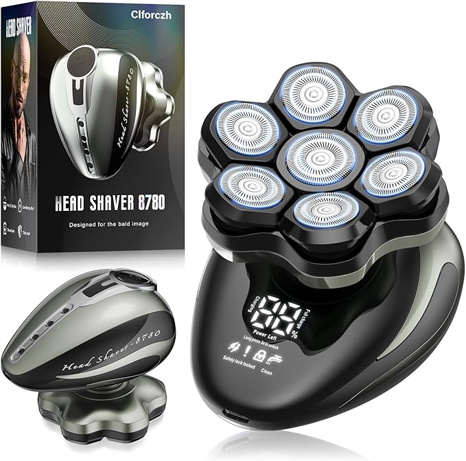 Head Shavers for Bald Men: 7D Detachable Electric Razor - IPX6 Waterproof Wet Dry Rotary Shavers - LED Display Rechargeable Head Shaving with Fast Charging, Gray
