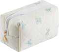 JOVAKIT Square Makeup Bag Cute Cosmetic Bag for Women, Floral Coquette Aesthetic Toiletry Bag, Zipper Make Up Pouch, Travel Make Up Organizer Bag (Blue Bow Tie)