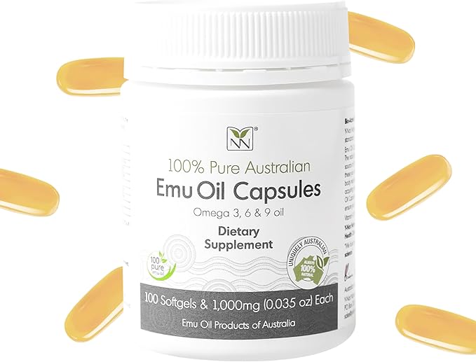 Emu Oil Capsules - Heart, Hair, Metabolism & Joint Support Supplement - Pharmaceutical Grade Emu Oil with CLA, Omegas 3, 6 & 9 with Vitamin K2, A & E by Y-Not Natural - 1000mg, 100 Capsules