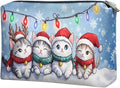 COEQINE Cute Makeup Bags for Women Christmas Cat Kawaii Cosmetic Zipper Pouch Bags with Zipper Soft Leather Makeup Brush Holder Storage Toiletry Holiday Handbag
