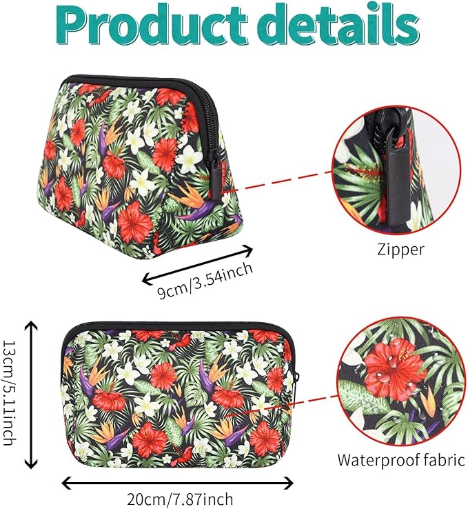 Cosmetic Bag Waterproof Neoprene Zipper Pouch Travel Portable Toiletry Makeup Bags Organizer Case for Women and Girls