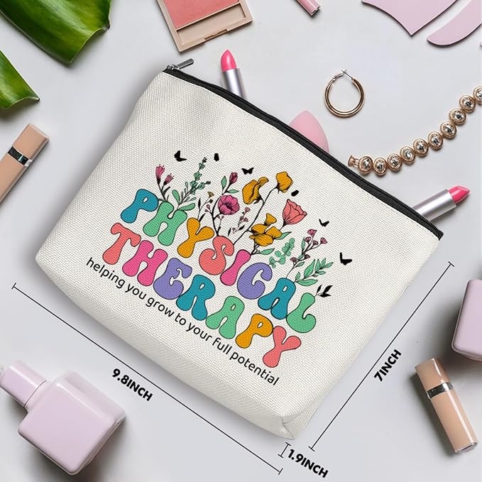 Physical Therapy Gifts Physical Therapist Gifts Makeup Bag Occupational Therapy Gifts Inspirational Retro Flower PT Gifts Office Cosmetic Bag for Women Therapist Birthday Christmas Appreciation Gifts