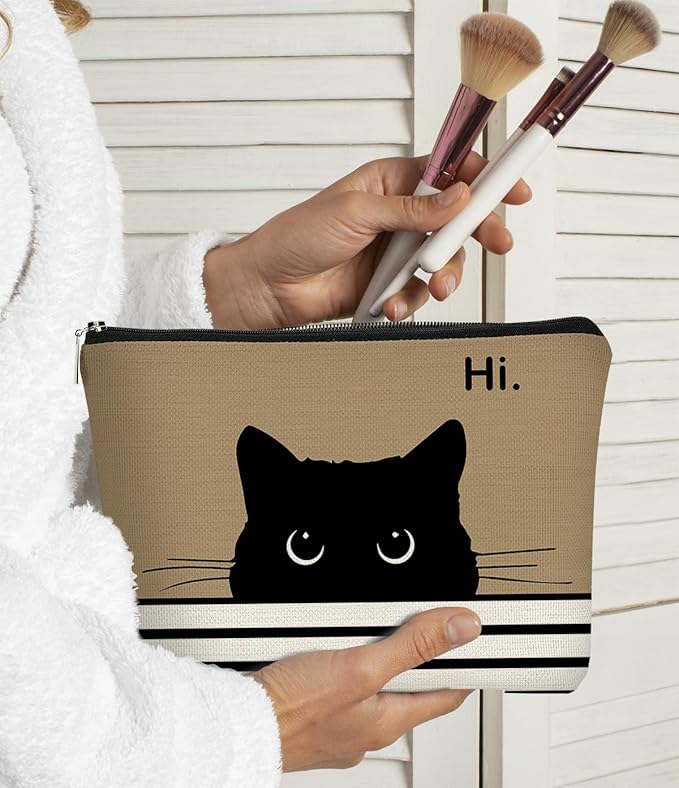 Cute Cat Makeup Bag, Kitty Cosmetic Pouch (Black, Light Purple)