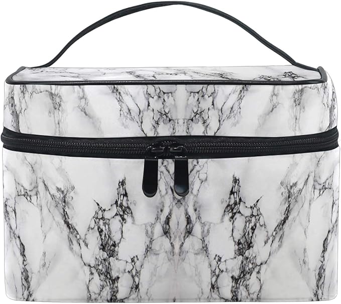 Makeup Bag, White Marble Travel Makeup Organizer Bag Cosmetic Cases Toiletry Bags for Girl Women Ladies
