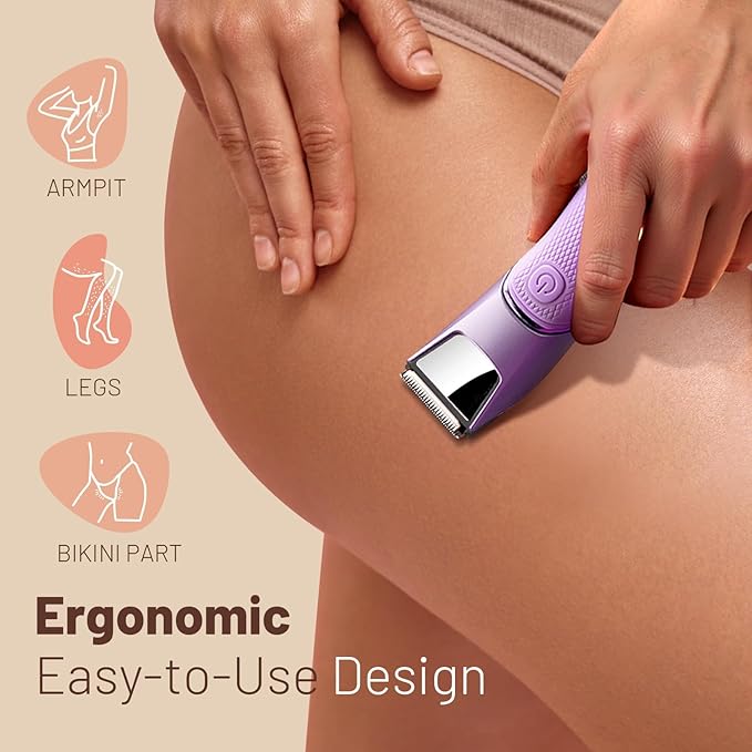 Bikini Trimmer for Women: Pubic Hair Razor with Mirror & LED Light, Electric Shaver with Travel Lock & Ceramic Blades - Body Groomer IPX7 Waterproof Use for Legs/Arm/Underarm