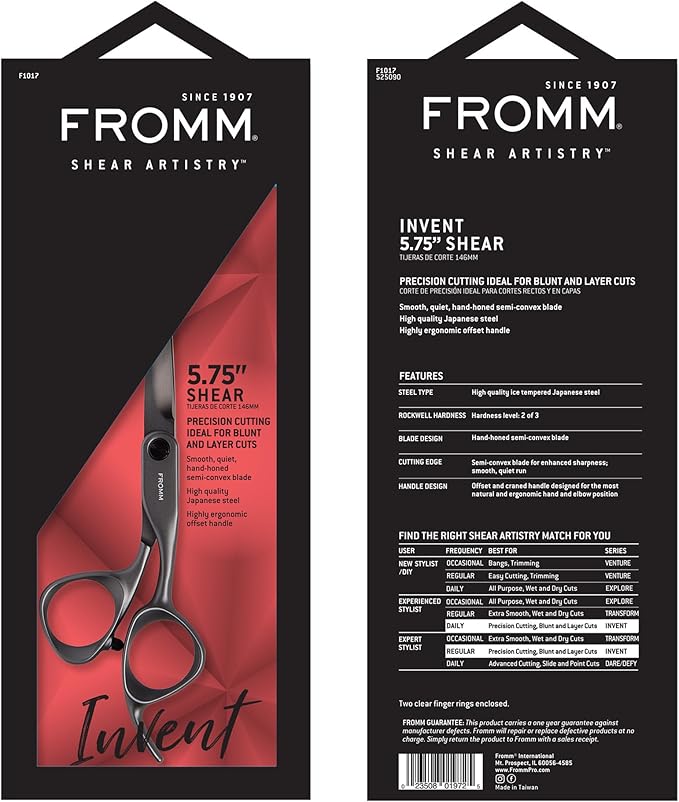 Fromm Invent 5.75" Precision Hair Cutting Shears with Semi-Convex Blade and Ergonomic Handle for Blunt and Layer Cuts