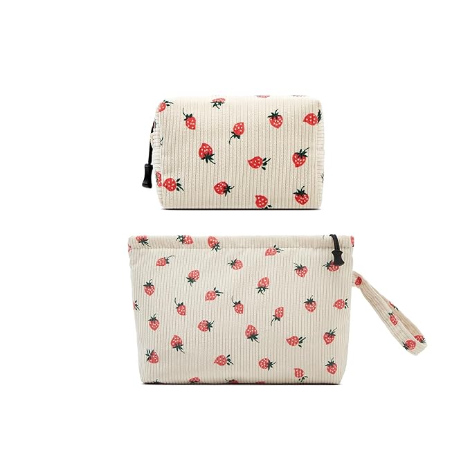 Small Cosmetic Bag set for Women Corduroy Makeup Bag with Interior Pocketes Cute Corduroy Makeup Pouches Women Small Toiletry Bag
