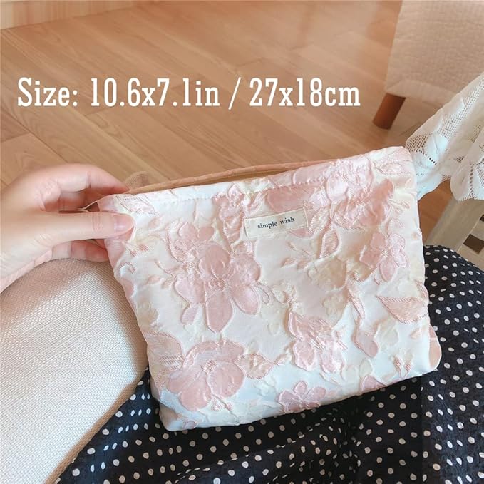 STARDW Aesthetic Floral Makeup Bag Cute Small Cosmetic Bags for Women Girls, Travel Toiletry Bag Large Capacity Zipper Makeup Pouch, Purse Organizer Pouches