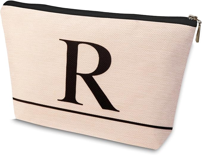 Letter A-Z Initial Personalized Makeup Bags, Birthday Gifts for Women, Monogrammed Gifts for Women Mom Sister Best Friend Bride Bridesmaid, Mothers Day, Christmas, Small Travel Cosmetic Bag (R)