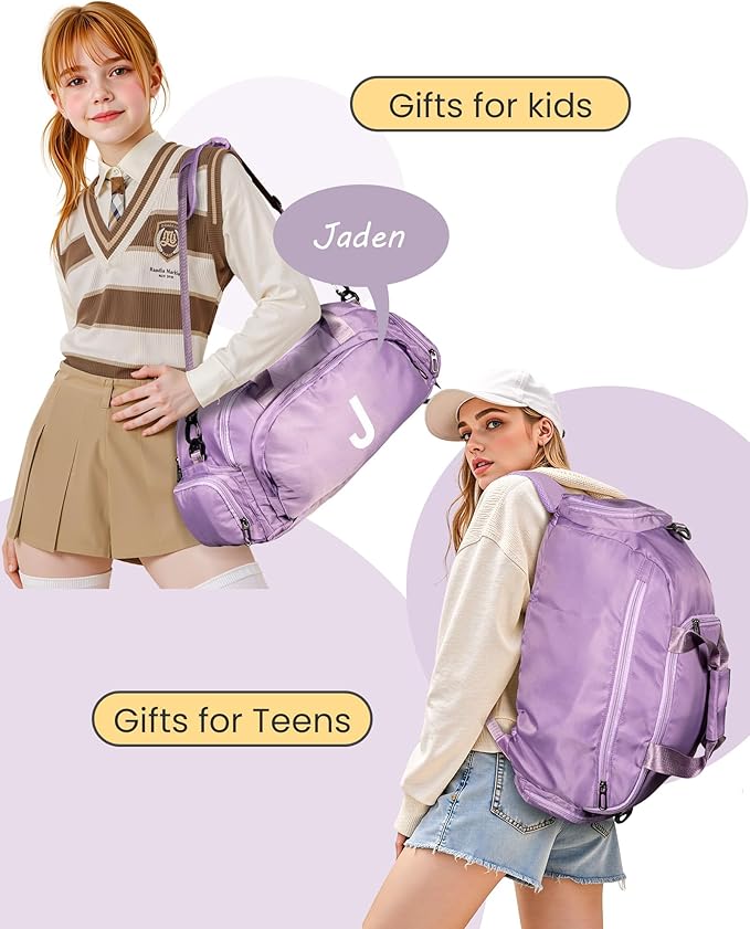 10 Year Old Girl Birthday Gifts, Initial Gym Bags with Shoe Compartment, Dance Bag for Girls, Monogram Kid Overnight Bags, Travel Duffle Tote-Perfect for Ballet Sport Gymnastics (Letter G)