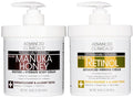 Advanced Clinicals Unscented Retinol Body Lotion & Face Moisturizer + Manuka Honey Body Cream For Women & Men | 2PC Skincare Set Helps Reduce Appearance Of Crepey Skin + Extremely Dry Skin, 2pc Set