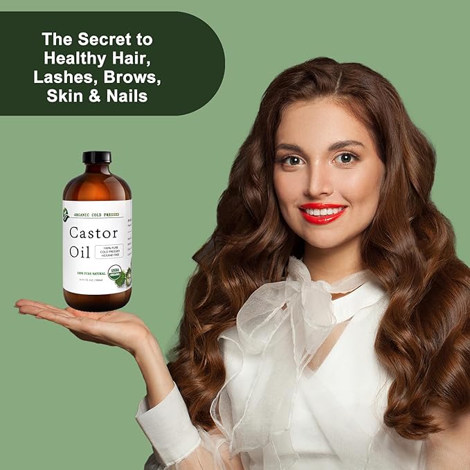 Castor Oil-Castor Oil Organic Cold Pressed Unrefined Glass Bottle-Organic Certified 100% Pure Castor Oil,Hexane Free,Organic Castor Oil for Face,Hair Growth,Eyelashes,Caster 16.91fl.oz/500ml