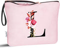 Vavabox A-Z Personalized Makeup Bag, Birthday Gifts for Women Mom, Gifts for Best Friend, Bride Bridesmaid Cosmetic bag (L, Pink)