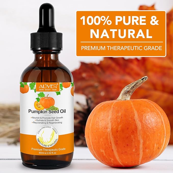 Pumpkin Seed Oil, Pumpkin Seed Oil for Hair Growth, Pure Cold Pressed Pumpkin Seed Oil for Dry Damaged Hair Growth, Hydrating, Scalp Moisturizer, Nourishment - 60ML