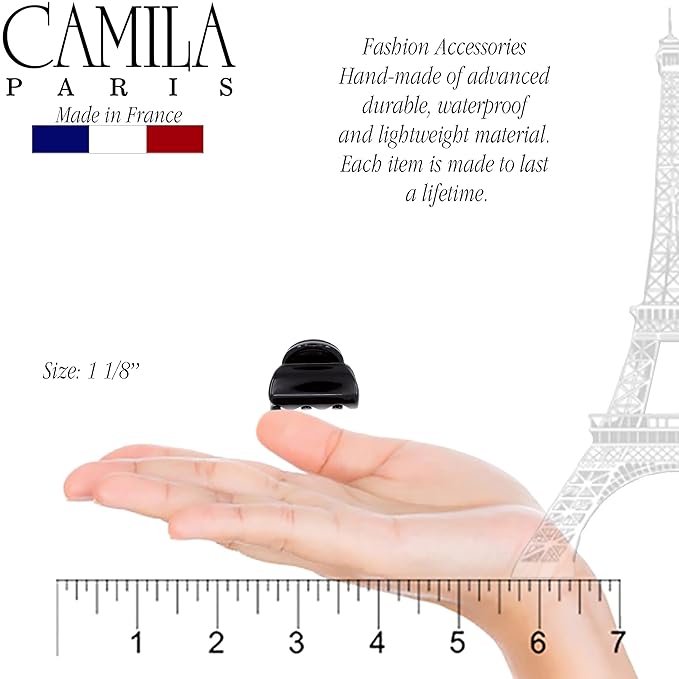 Camila Paris CP3478 French Hair Clip for Women, Set of 2 Small Black Girls Hair Claw Clips Fashion Durable Hair Accessories for Women, Luxury Ladies Strong Hold No Slip Grip Clamp, Made in France