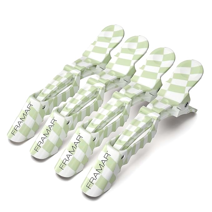 FRAMAR Alligator Clips For Hair Styling – Professional Alligator Hair Clips For Women, Checkered Hair Clip For Women, Checkered Hair Clips For Styling – Matte Firm Hold Without Slipping – 4 Pack