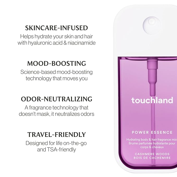 Touchland Hydrating Body & Hair Fragrance Mist, Cashmere Woods, 2 FL. OZ. Travel Size Body Spray