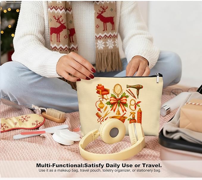 Chrisamas Hairstylist Gifts Women Makeup Bag Make Up Bag, Cosmetic Bags for Hairstylists, Hairdresser Gifts for Cosmetology Student Teen Girls