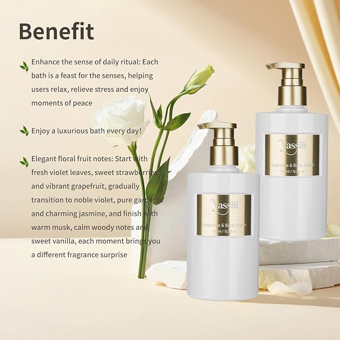 Vassili Body Lotion with Shea Butter & Vitamin E for Women, Scented Firming & Hydrating Moisturizer for Silky-Smooth Ultra-Soft Skin, Long-Lasting Fragrance for All Types-Vanilla
