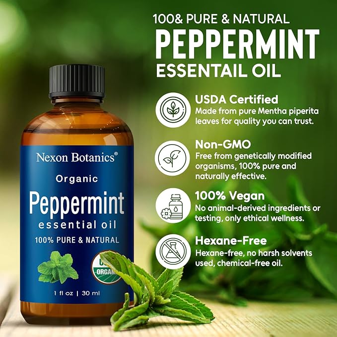 Organic Peppermint Essential Oil 30 ml - Pure, Natural Oils for Aromatherapy, Diffusers, DIY, Candle and Soap Making Scent - Nexon Botanics