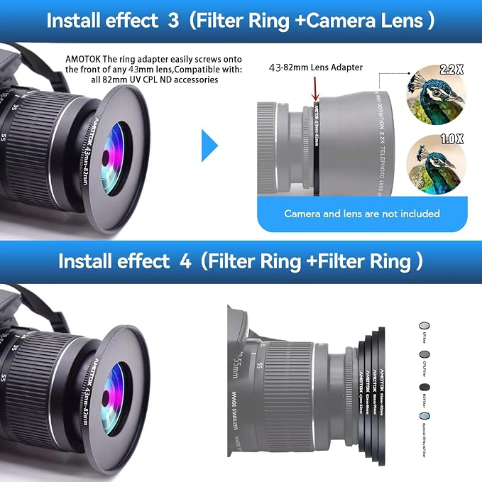 43mm to 82mm Lens adapter/43mm Lens to 82mm Camera Filters Ring Compatible All - Image 6