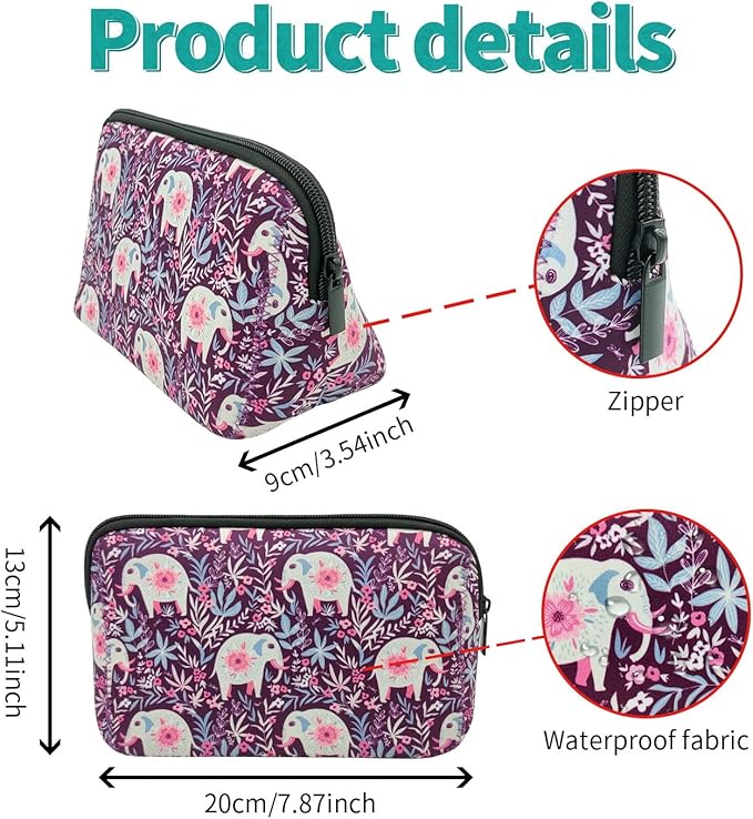Cosmetic Bag Waterproof Neoprene Zipper Pouch Travel Portable Toiletry Makeup Bags Organizer Case for Women and Girls
