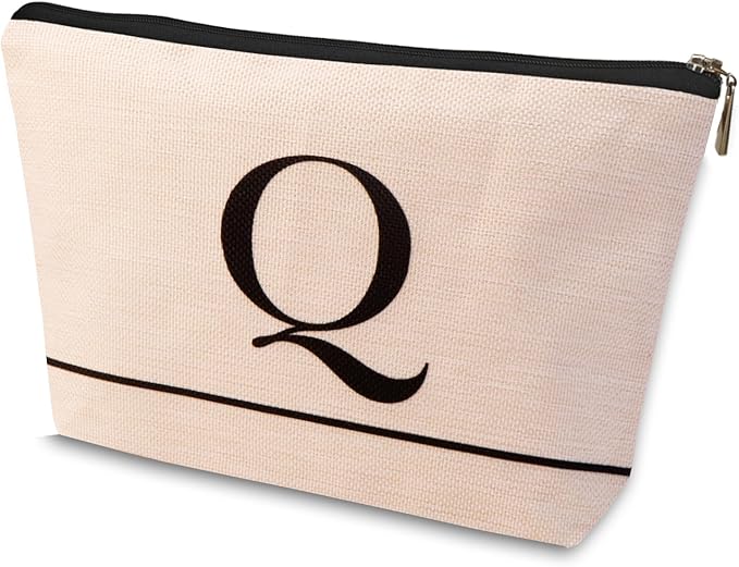 Letter A-Z Initial Personalized Makeup Bags, Birthday Gifts for Women, Monogrammed Gifts for Women Mom Sister Best Friend Bride Bridesmaid, Mothers Day, Christmas, Small Travel Cosmetic Bag (Q)
