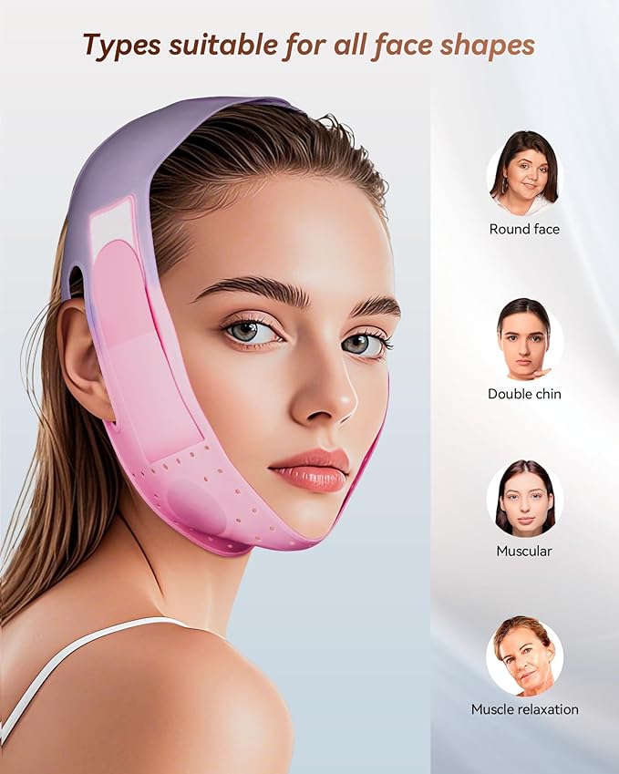 V-Line Sculpting Face Mask – Silicone Chin Strap for Jawline Tightening & Double Chin Reduction (23-27 Inches) (Rosy Mauve)