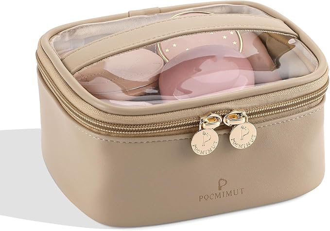 Pocmimut Makeup Bag,Graduation Teacher Gifts Birthday Gifts,Small Makeup Bag Travel Toiletry Bag Gifts Idea for Mom Teacher Sister Friends Girlfriend Bridesmaid,Apricot