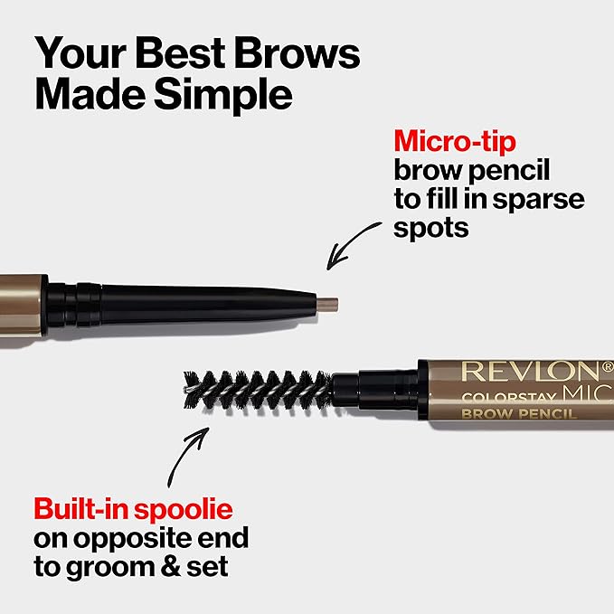 Revlon ColorStay Micro Eyebrow Pencil with Built In Spoolie Brush, Infused with Argan and Marula Oil, Stocking Stuffer for Her, 454 Medium Brown, 0.003 oz