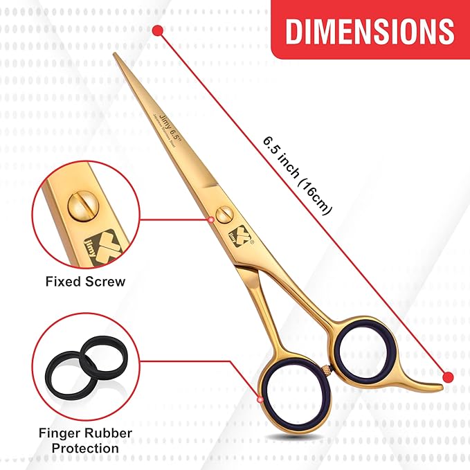 Jimy 6.5" Hair Scissors Professional – Ultra Sharp Razor Edge Stainless-Steel Scissors to Cut Hair – Ergonomic Design Salon Quality Hair Shears for Men, Women & Barbers