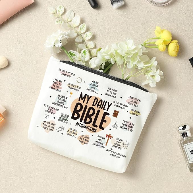 Scripture Bible Verse Makeup Bag Cosmetic Bag, Faith Christian Gifts for Women, Mental Health Gifts, Inspirational Gifts for Women, Positive Affirmations, Gifts for Sister Friend Mothers Day Birthday