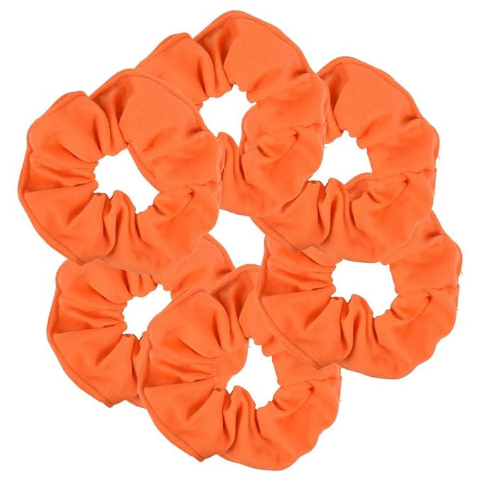 6 Pack Large Solid Scrunchies Hair Elastics-Orange