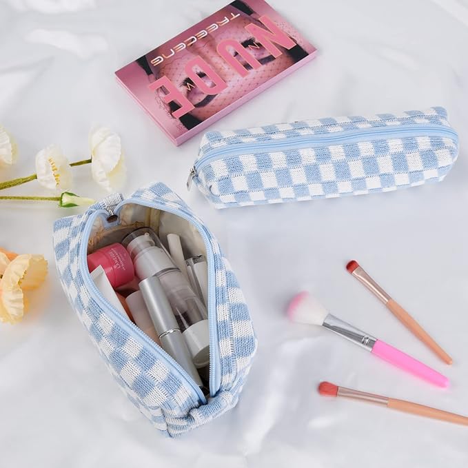 SOIDRAM Checkered Cosmetic Bag and Makeup Brush Storage Bag - Large Capacity Travel Toiletry Organizer