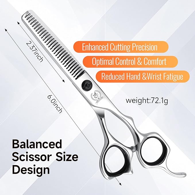 Fenice Peak Professional Hair Thinning Scissors 6'' Barber Texturizing Shears with Sharp Razor Edge 440C Thinner Hair Scissors with Ergonomic Design for Salon and Home User.