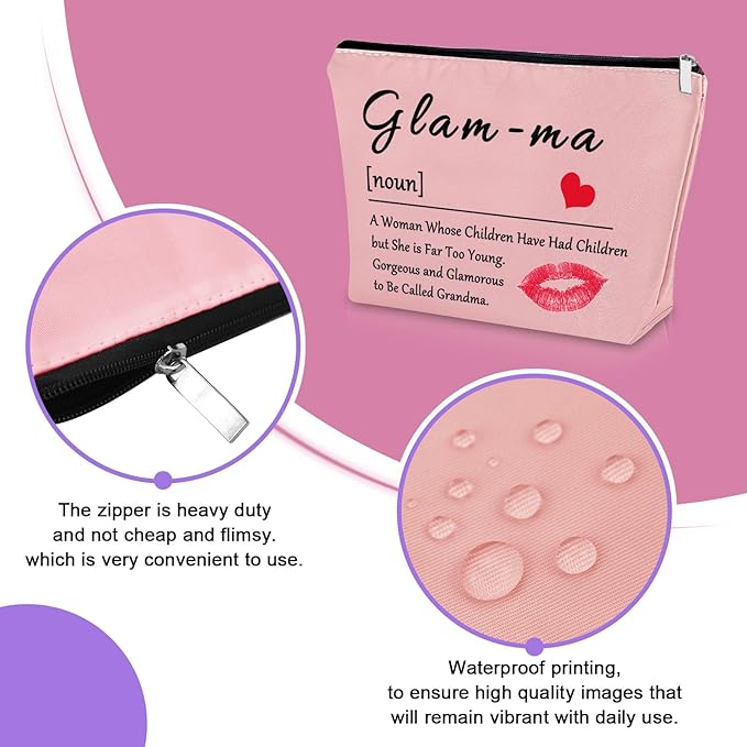 Sazuwu Grandma Gift from Grandchildren Makeup Bag Pink Gifts New Grandma Gifts from Friend Cosmetic Bag Nana Gifts from Grandkids New Grandmother Gifts First Time Mothers Day Gifts Travel Pouch