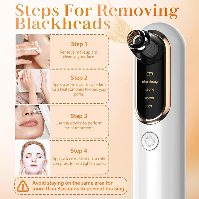 Yccu Blackhead Remover Vacuum Pore Extractor Black Head Remover for Face Blackhead Extractor Pore Vacuum Pimple Extractor Skin Tag Remover Tool Pore Cleaner with USB Charge 4 Modes 5 Suction Heads