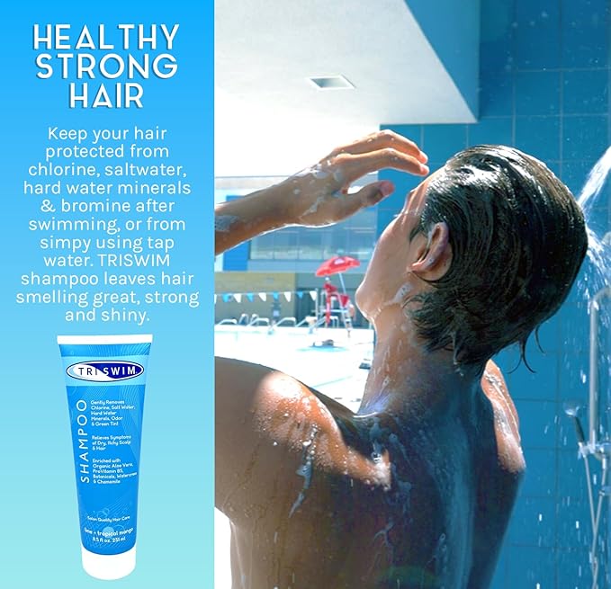 TRISWIM Chlorine Removal Shampoo 8.5oz | Removes Chlorine, Bromine, Hard Water Minerals & Saltwater| Hydrates & Restores Hair | Safe for Color-Treated Hair | Lime + Tropical Mango Scent