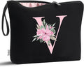 Vavabox A-Z Personalized Makeup Bag, Birthday Gifts for Women Mom, Gifts for Best Friend, Bride Bridesmaid Cosmetic bag (V, Black)