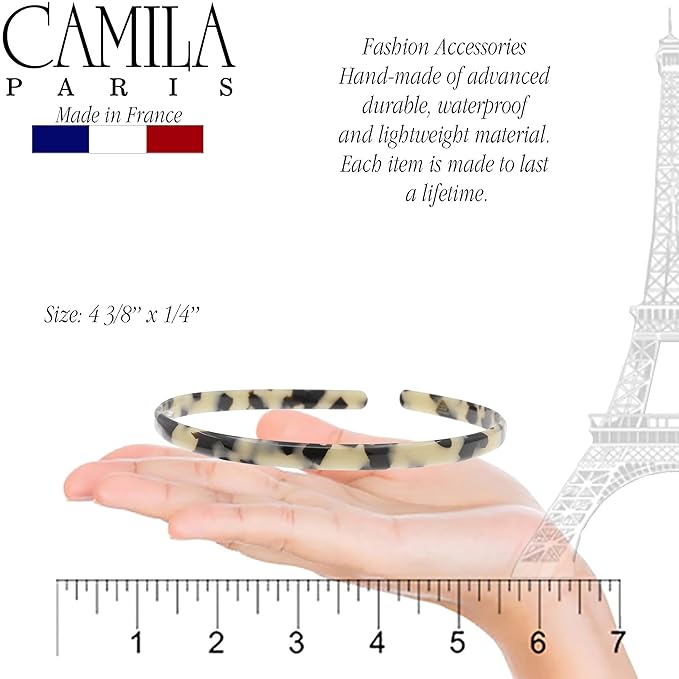 Camila Paris CP3470 French Headband for Women, Handmade White Tokyo, Strong Hold Grip Women's Hair Band, Ligth and Very Flexible, No Slip and Durable Styling Girls Hair Accessories, Made in France