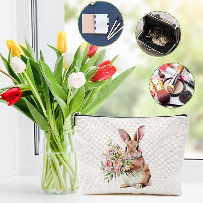 Cute Bunny Makeup Bag Bunny Gifts Cosmetic Bag Bunnies Themed Gifts for Women Girls Friend Daughter Rabbit Lovers Gifts Travel Organizer Zipper Pouch Christmas Birthday Friendship Easter Gifts