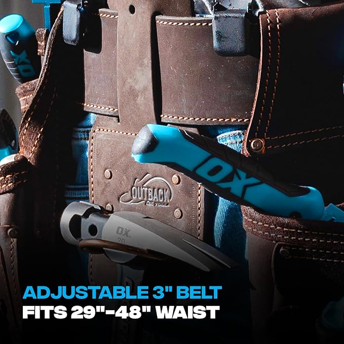Ox Tools Pro Construction Tool Belt - 22-Pocket Leather Tool Belt Pouches - Rig Made of Oil-Tanned Leather with Double-Stitching and Steel Rivets - OX-P263604