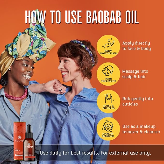 Aduna Organic Baobab Oil | 100% Natural Cold-Pressed for Skin, Hair & Nails | Multi-Purpose Moisturizing Beauty Oil With Antioxidants & Omegas | Lightweight & Fast-Absorbing | 100ml