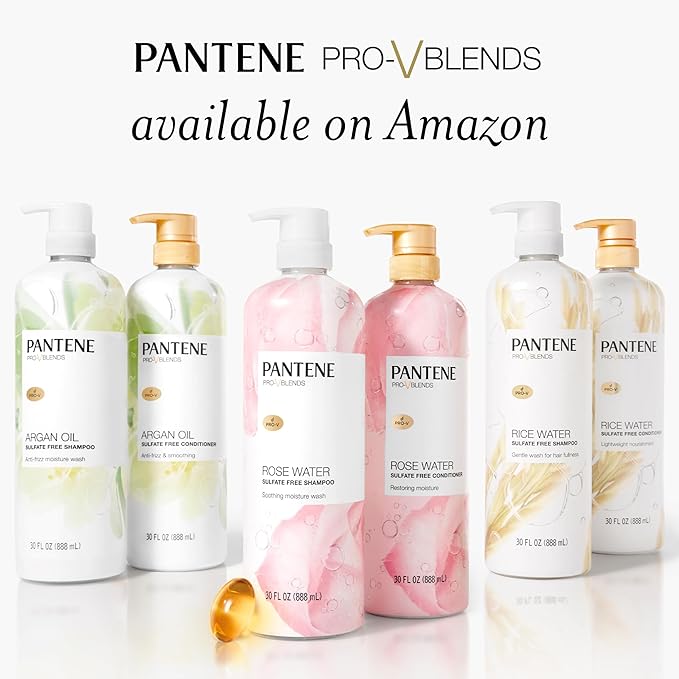 Pantene Sulfate Free Shampoo with Rice Water, Protects Natural Hair Growth, Volumizing, for Women, Nutrient Infused with Vitamin B5, Safe for Color Treated Hair, Pro-V Blends, 30.0 oz