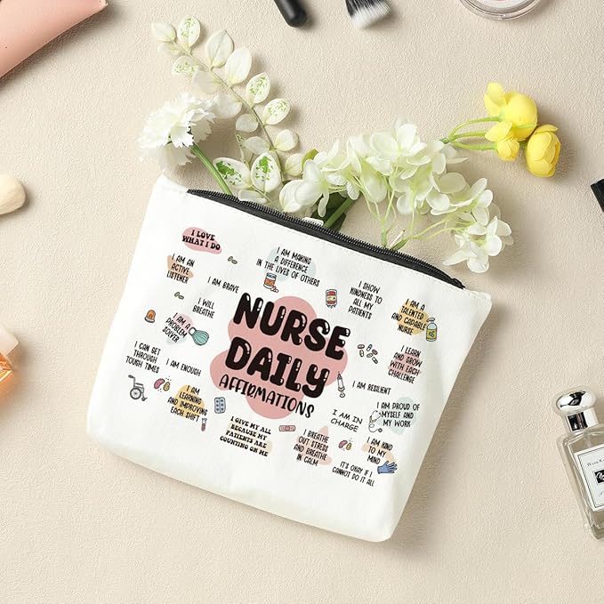 Nurse Accessories for Work Makeup Bag Cosmetic Bag, Nursing Essentials, Nurse Gifts, Mental Health Gifts, Inspirational Gifts for Women Female RN CNA NICU nurse Graduation Birthday Nurse Day