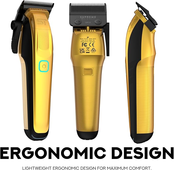 Supreme Trimmer Recharge Clipper - Professional Hair Clipper with 2 Removable Batteries, Brushless Motor, Smart Charge Stand, USB-C Charge & DLC Blades Barbers | STC779