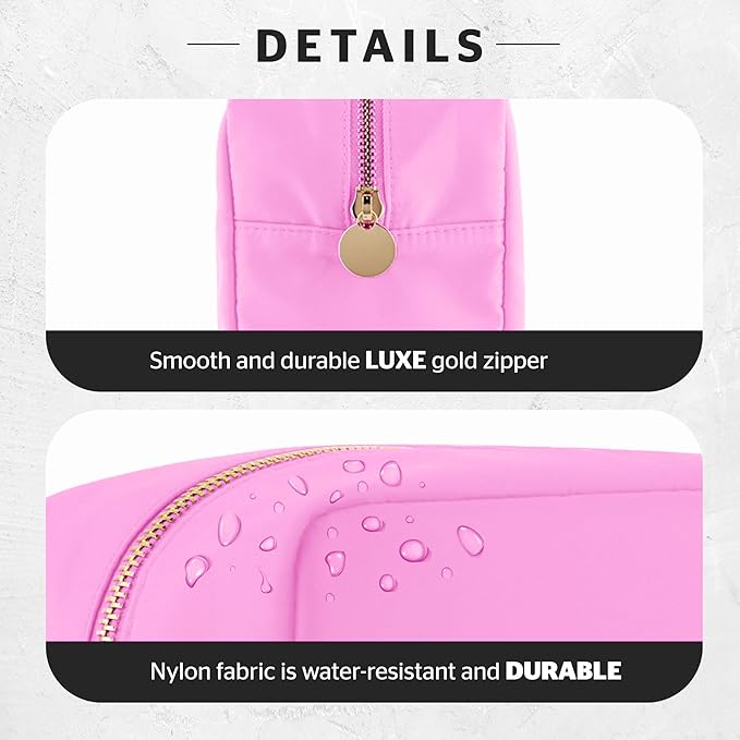DANCOUR Nylon Makeup Bags for Women Large Preppy Travel Toiletry Pouch Cosmetic Bag Makeup Organizer